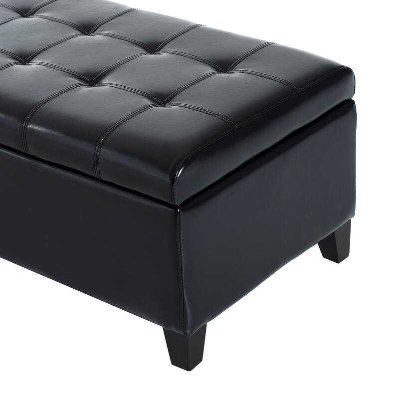 HomCom 51" PU Leather Tufted Storage Ottoman Bench - 19*50.25*16 - Wood - Black - Faux Leather