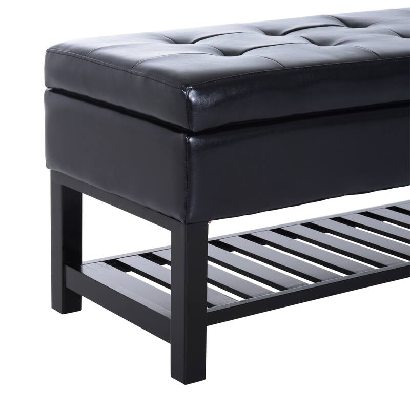 Porch & Den Westfield 44-inch Black PU Leather Tufted Shoe Rack Ottoman Storage Bench - Faux Leather - Black - Faux Leather