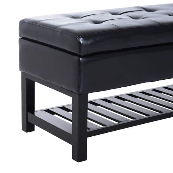 Shop Black Friday Deals On Porch Den Westfield 44 Inch Black Pu Leather Tufted Shoe Rack Ottoman Storage Bench On Sale Overstock 22580975