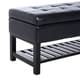 preview thumbnail 2 of 5, Porch & Den Westfield 44-inch Black PU Leather Tufted Shoe Rack Ottoman Storage Bench Faux Leather - Black - Faux Leather