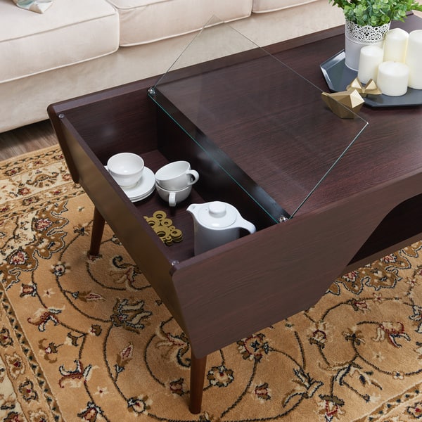 Shop Black Friday Deals On Furniture Of America Kald Modern Espresso Glass Storage Coffee Table Overstock 17969390