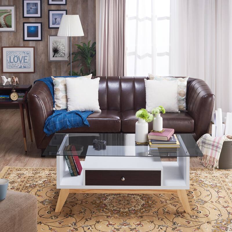 Tevi Modern 47-inch Glass Top 1-Shelf Coffee Table by Furniture of America