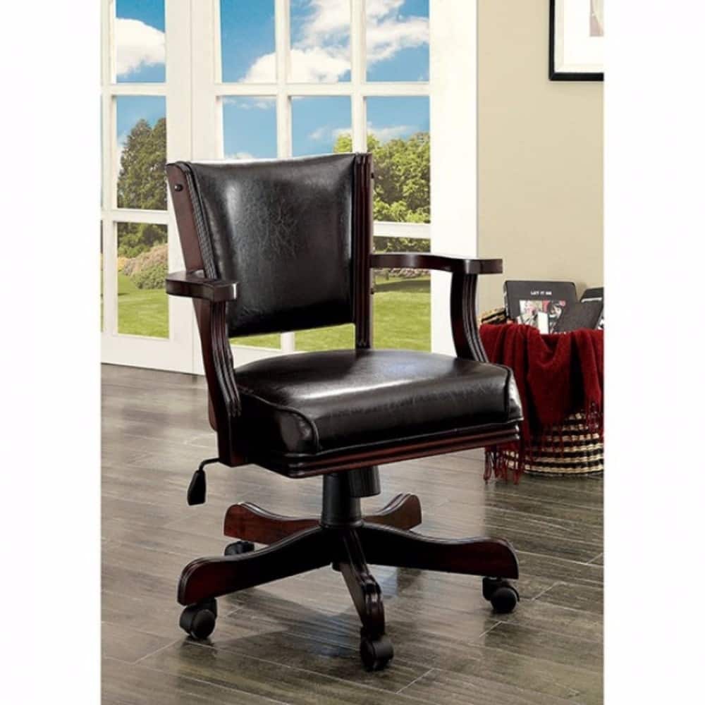Leatherette Arm Chair with Swivel and Adjustable Height Mechanism, Brown