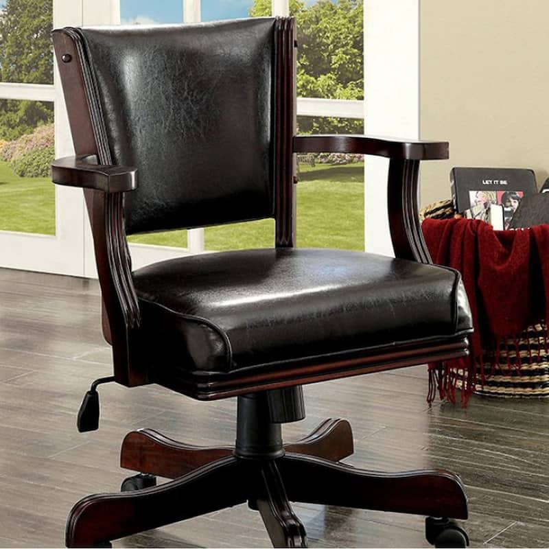 Leatherette Arm Chair with Swivel and Adjustable Height Mechanism, Brown