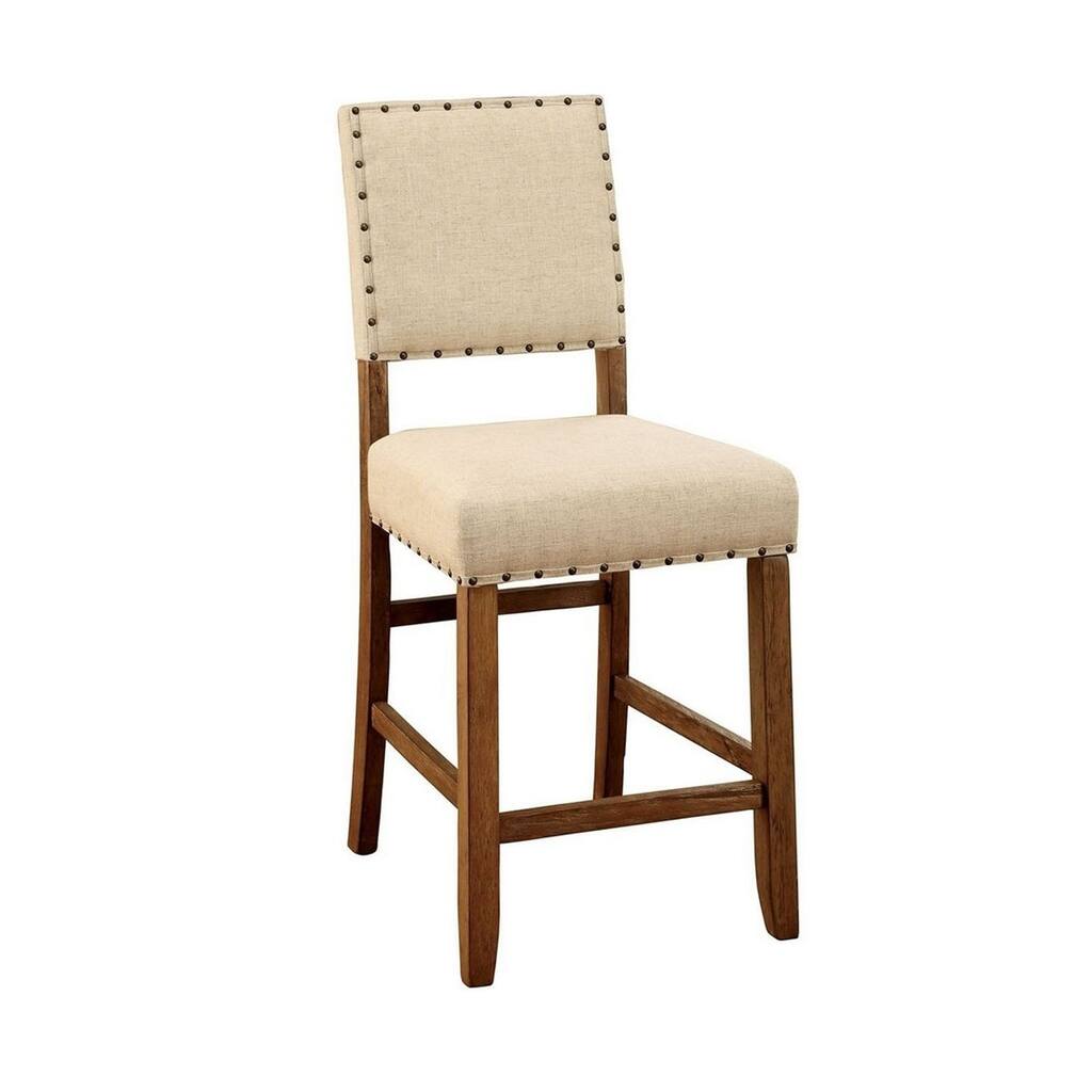 Sania Rustic Counter Height Chair In Ivory Linen, Set of 2
