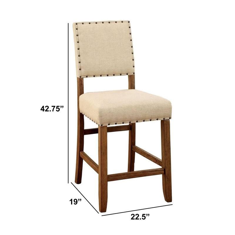 Sania Rustic Counter Height Chair In Ivory Linen, Set of 2