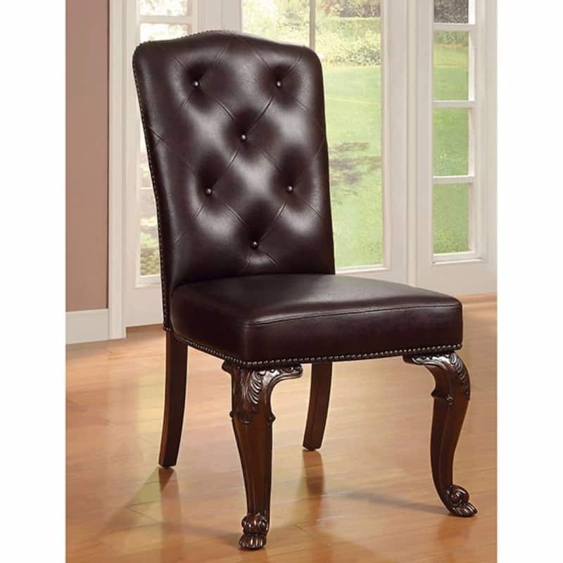 Bellagio Side Chair With Leather Upholstery, Brown Cherry, Set Of 2