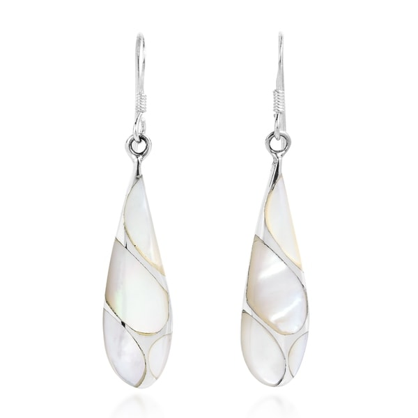Handmade Vintage White Mother of Pearl Teardrop Sterling Silver Earrings (Thailand)