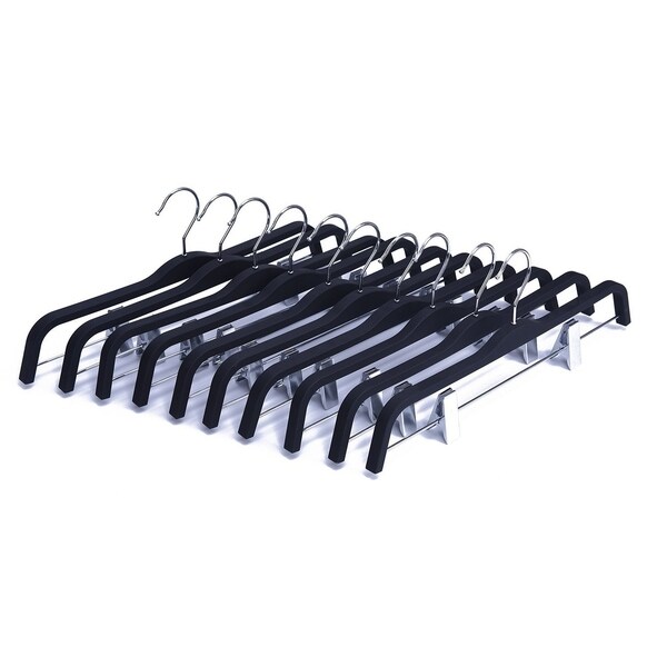 J.S. Hanger Non-Slip Soft Matte Pant Hangers with Rubber Coating and 2-Adjustable Clips, 10-Pack