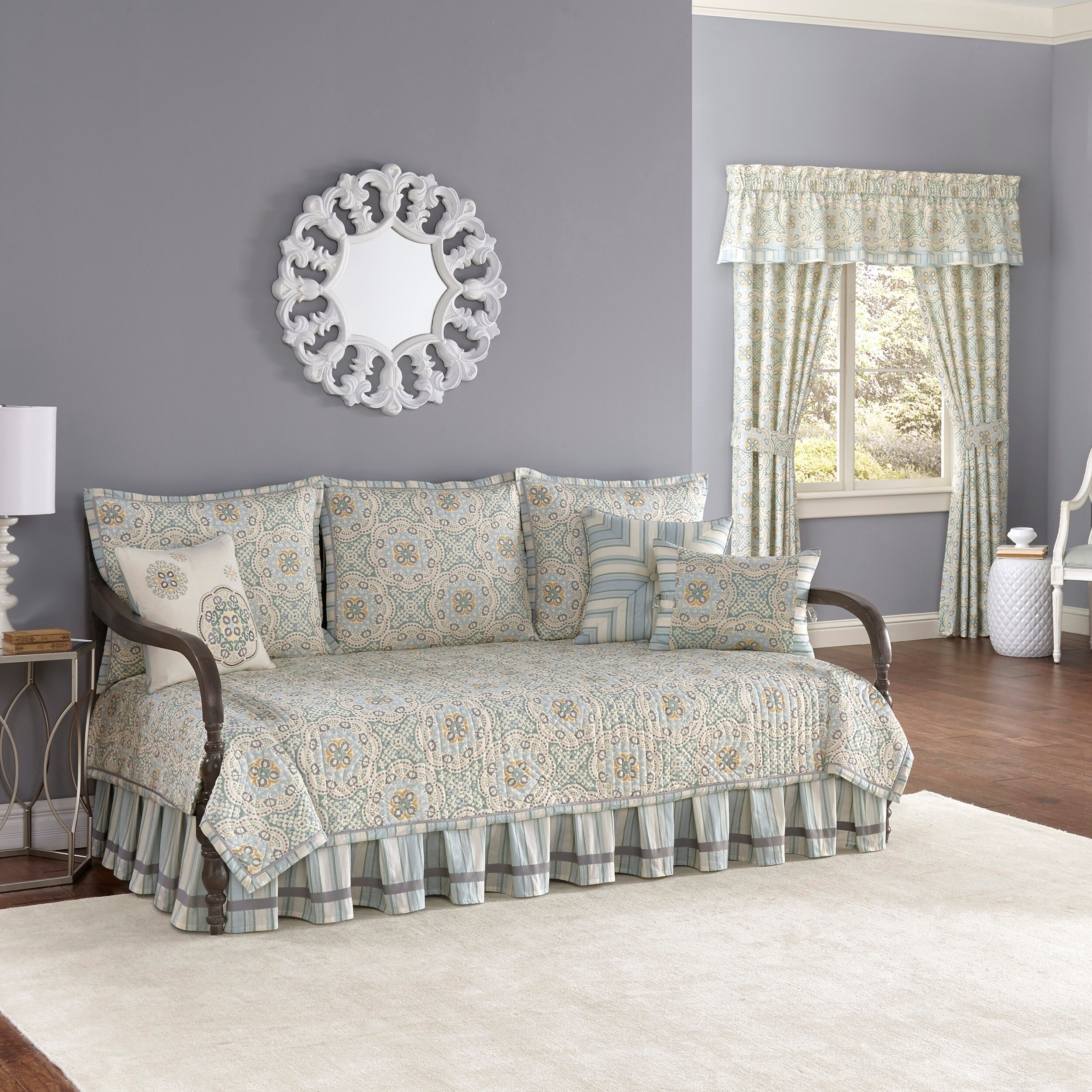 Waverly Astrid Reversible Daybed Quilt Collection 105x54 mineral