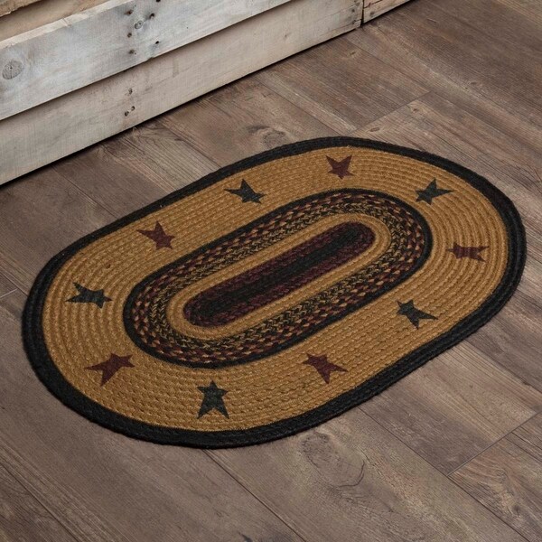 Yellow Primitive Flooring VHC Heritage Farms Star Rug Jute Stenciled Oval - 1'8" x 2'6"