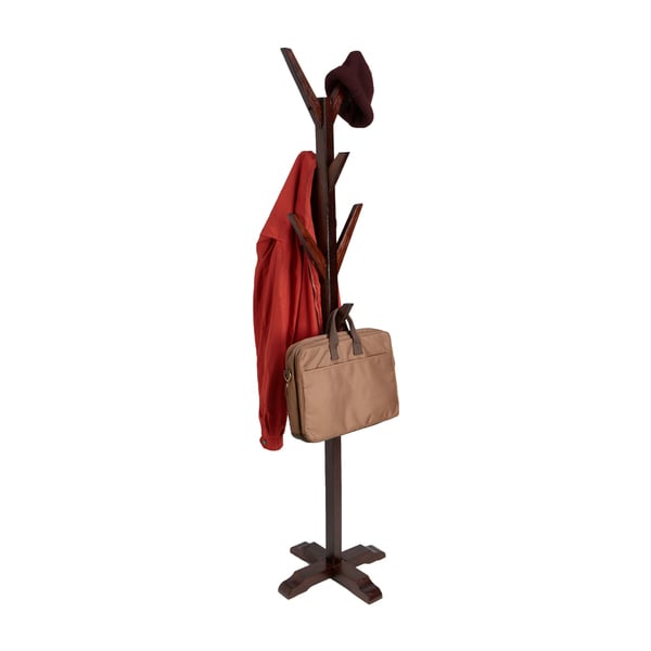 Mind Reader Free Standing 8 Hook Wooden Coat and Hat Rack, Brown