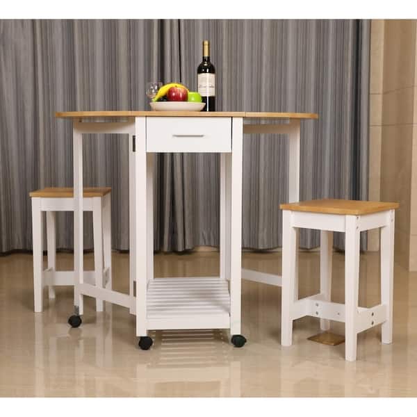 3 Piece Kitchen Island Breakfast Bar Set With Casters Drop 3 Piece Kitchen Island Breakfast Bar