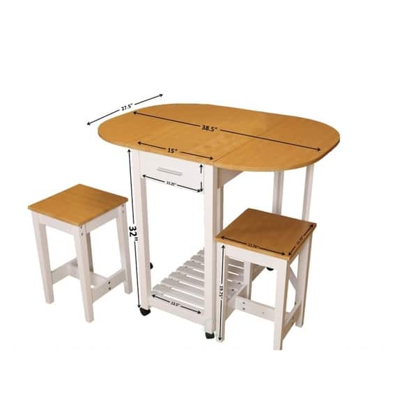 3 Piece Kitchen Island Breakfast Bar Set With Casters Drop 3 Piece Kitchen Island Breakfast Bar