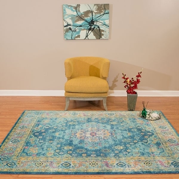 Westfield Home Britannica Amaryllis Cerulean Round Rug - 7'10 x 7'10