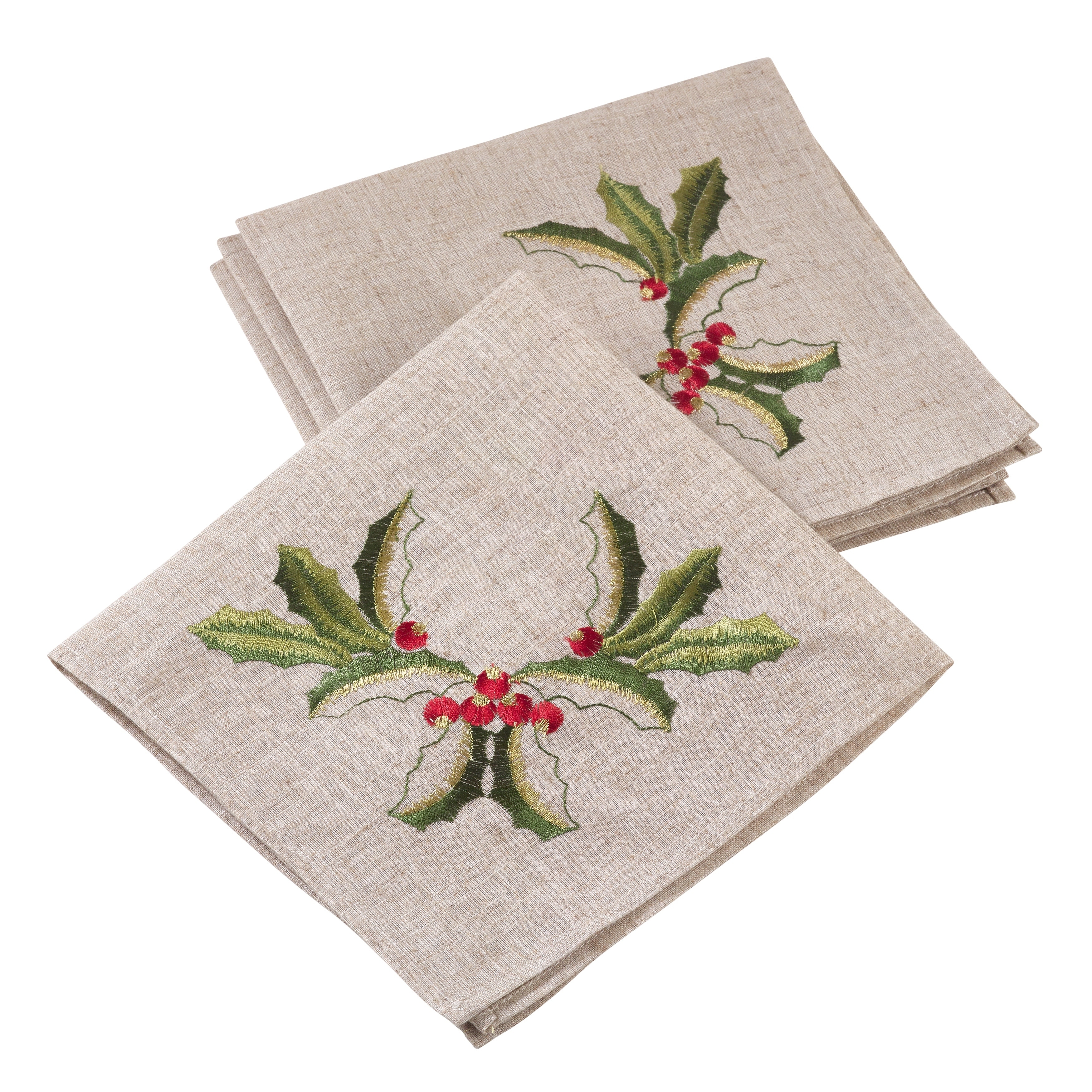 Christmas in the Country Embroidered Cotton/Linen Napkins - Set of 4