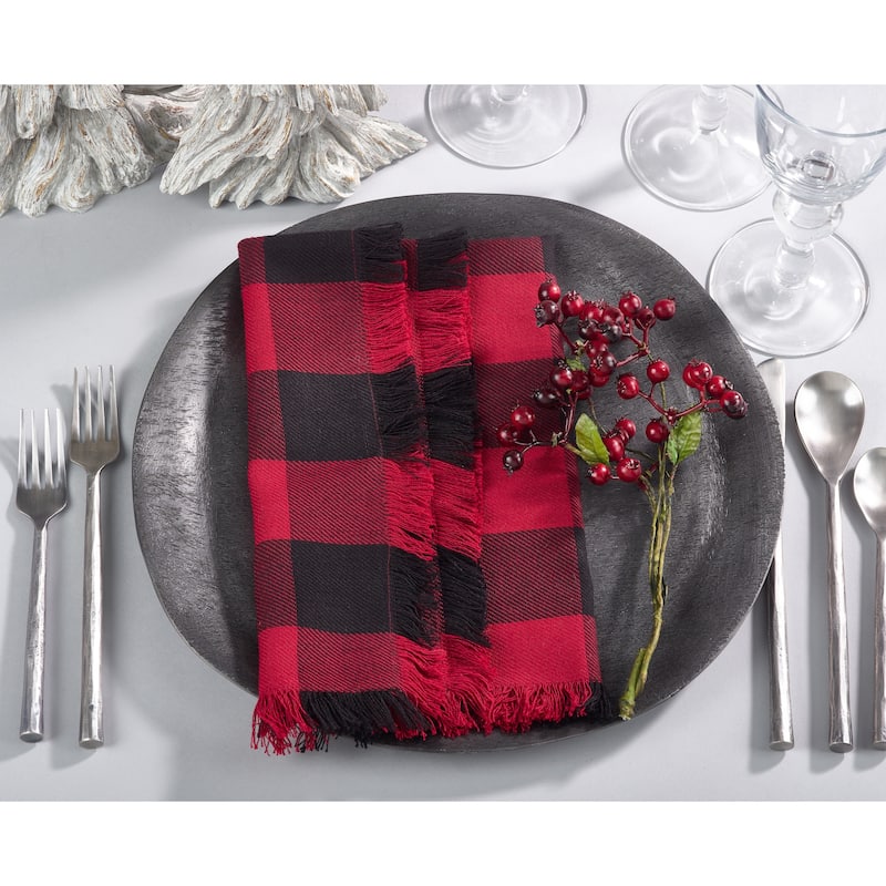 Fringed Buffalo Plaid Cotton Dinner Napkins (Set of 4)