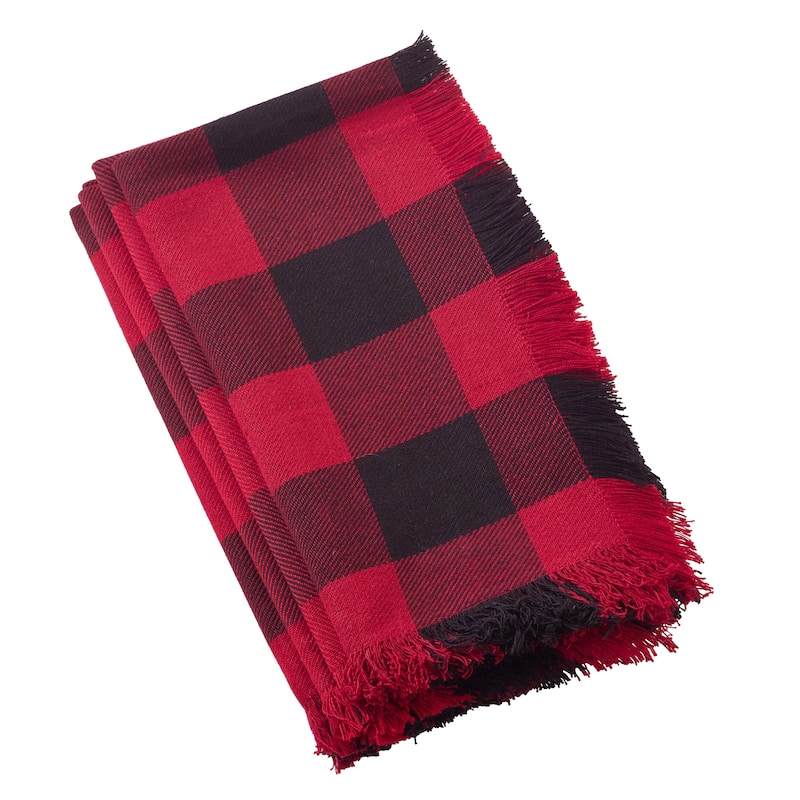 Fringed Buffalo Plaid Cotton Dinner Napkins (Set of 4) - Red