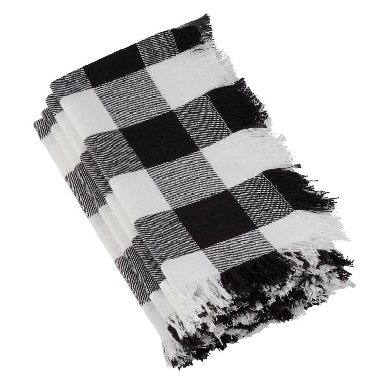 Fringed Buffalo Plaid Cotton Dinner Napkins (Set of 4)