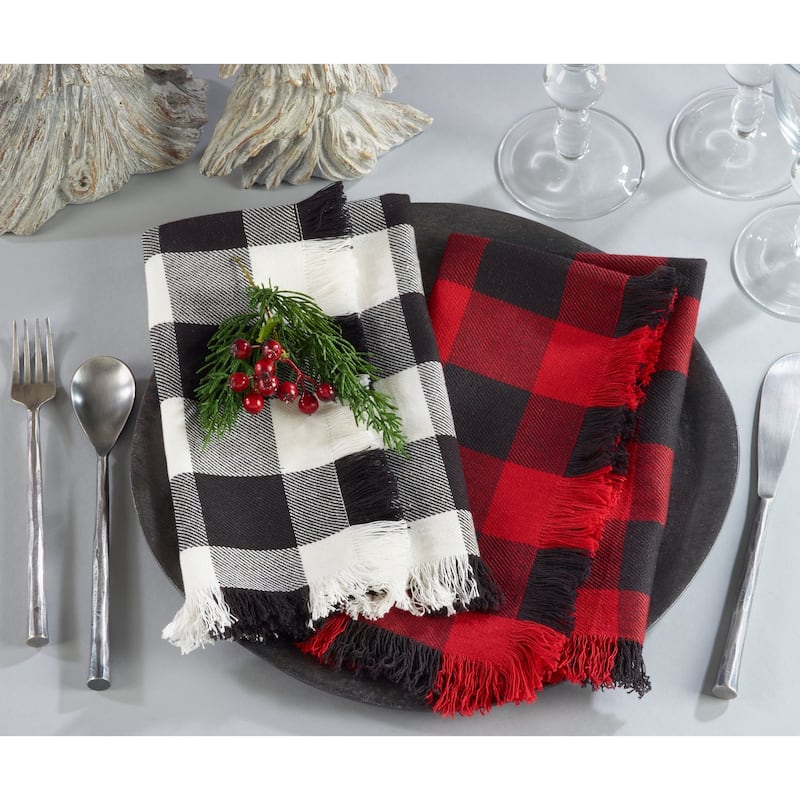 Fringed Buffalo Plaid Cotton Dinner Napkins (Set of 4)