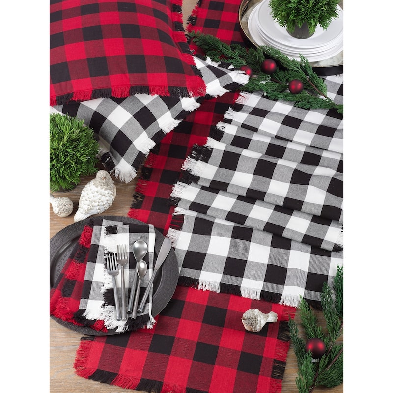 Fringed Buffalo Plaid Cotton Dinner Napkins (Set of 4)