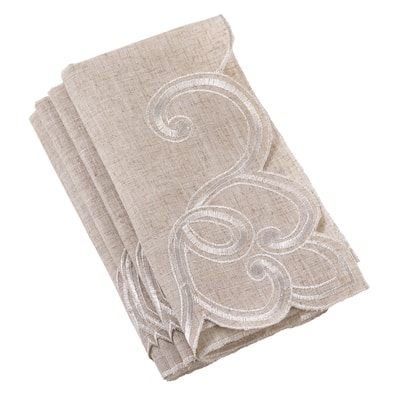 Embroidered Scallop Design Natural Linen Blend Napkin (Set of 4)