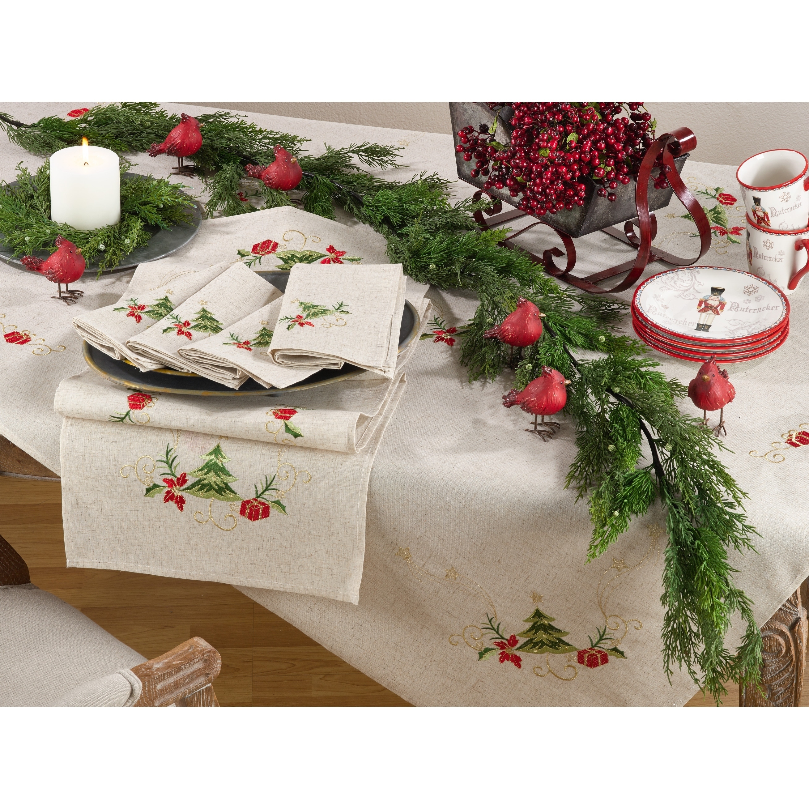 Natural Linen Napkins for Holiday, Christmas Dining Table. Cloth