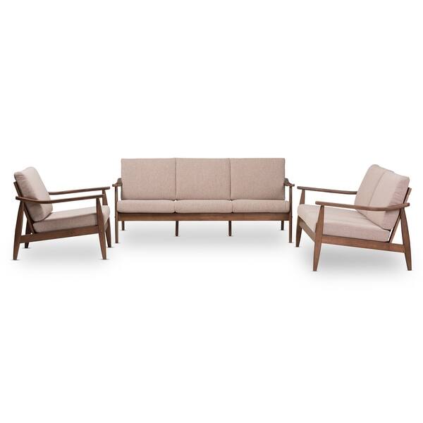 slide 10 of 14, Mid-Century 3-Piece Living Room Set by Baxton Studio Brown