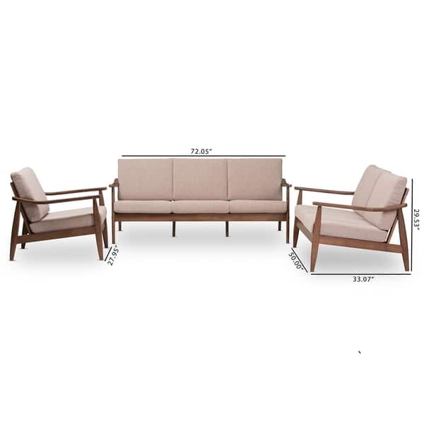dimension image slide 0 of 2, Mid-Century 3-Piece Living Room Set by Baxton Studio