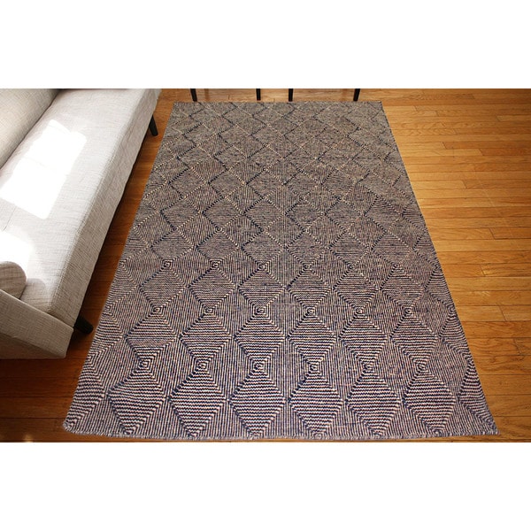 Flat Weave Black Wool Handmade Geometric Area Rug (9' x 12')