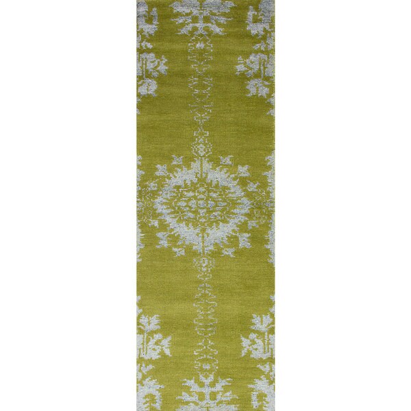 eCarpetGallery Hand-Knotted La Seda Green Wool, Art Silk Rug (2'6 x 8'0) - 2'6" x 8'