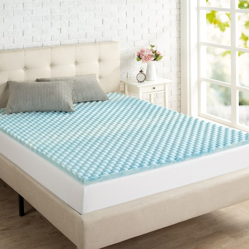 Priage by ZINUS 1.5 Inch Swirl Gel Cooling Memory Foam Mattress Topper - Blue