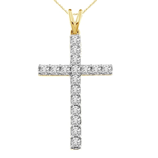 10KT 1.00ct tdw yellow gold or white gold classic cross necklace