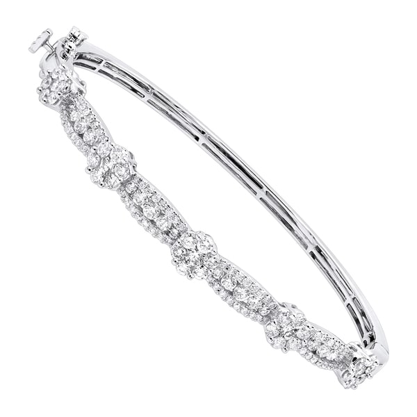 Thin solid gold bangle bracelets for women diamond flower