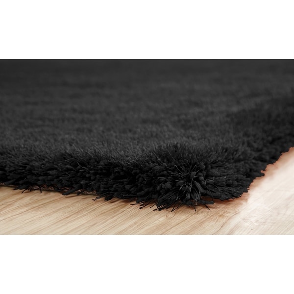 2-Inch Thickness Pile Hand Tufted Solid Black Shag Area Rug - 5' x 7'