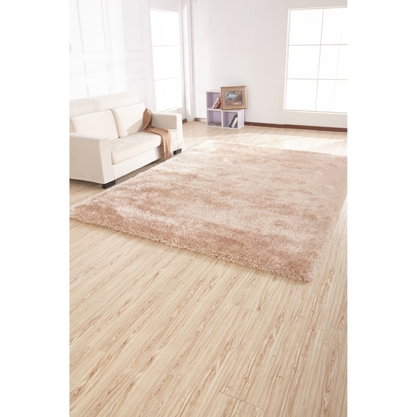 2-Inch Thickness Pile Hand Tufted Solid Beige Shag Area Rug - 5' x 7'