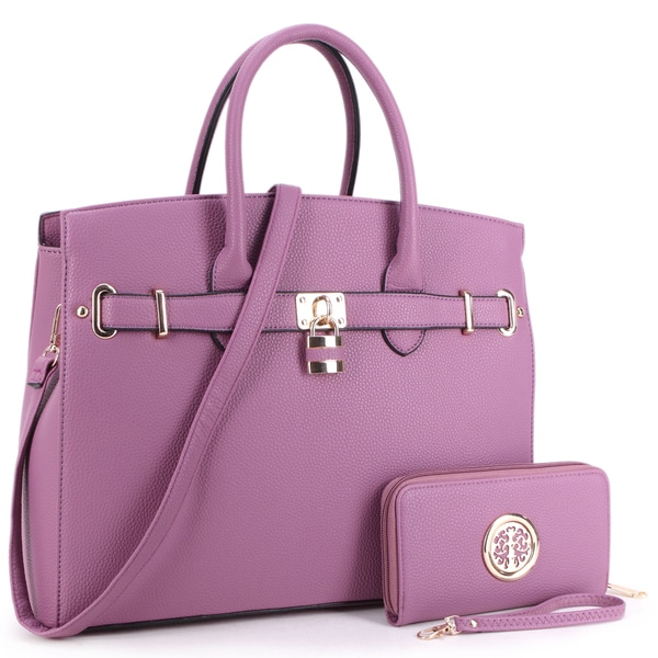 Dasein Padlock Satchel Handbag with Matching Wallet
