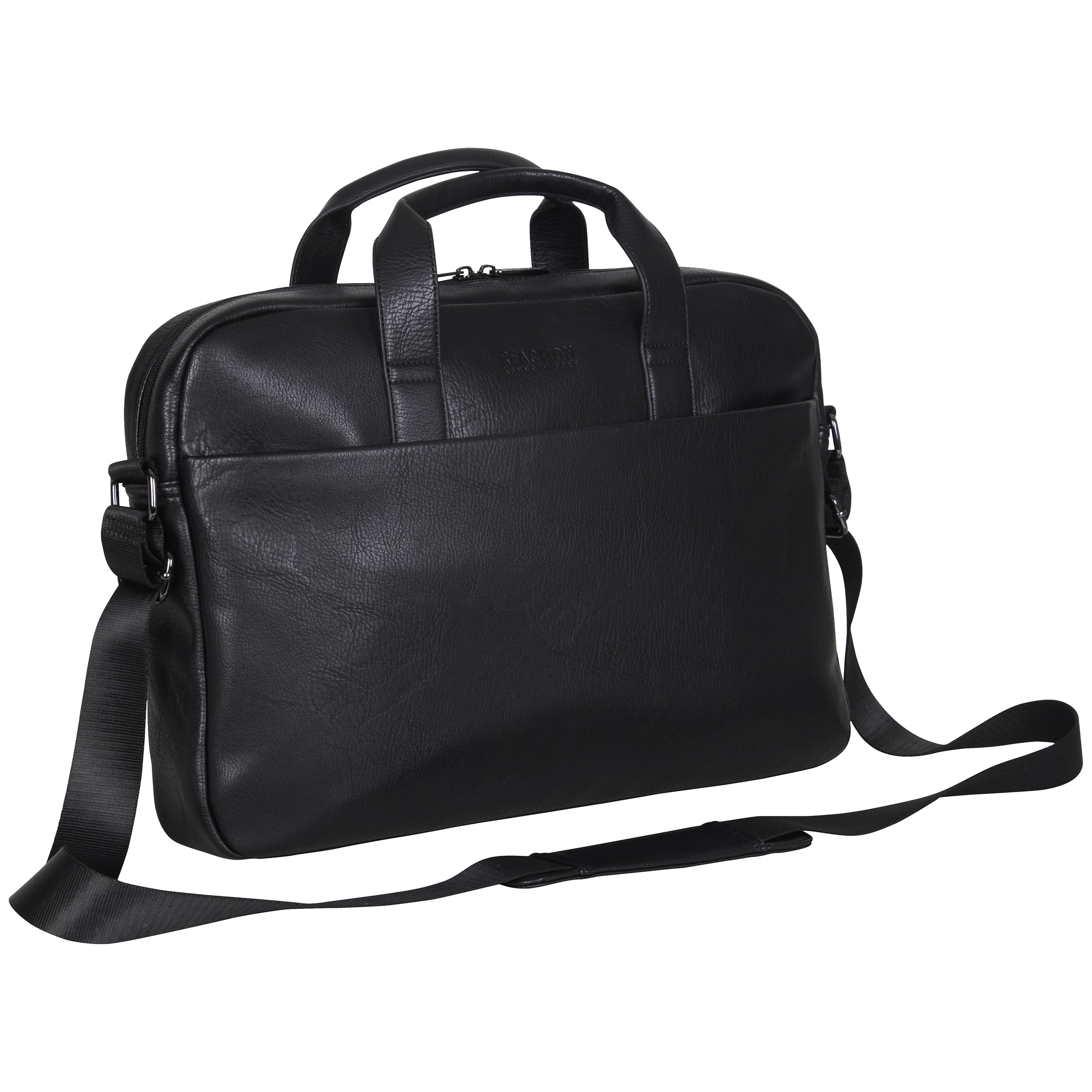 Leather Flap-Over 15-inch Laptop//Tablet Briefcase Black Solid Adjustable Strap Flapover Multi-Compartment