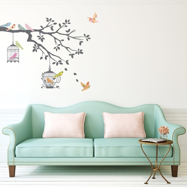 Shop Birds on Tree Branch with Bird Cages Peel and Stick Nursery Kids