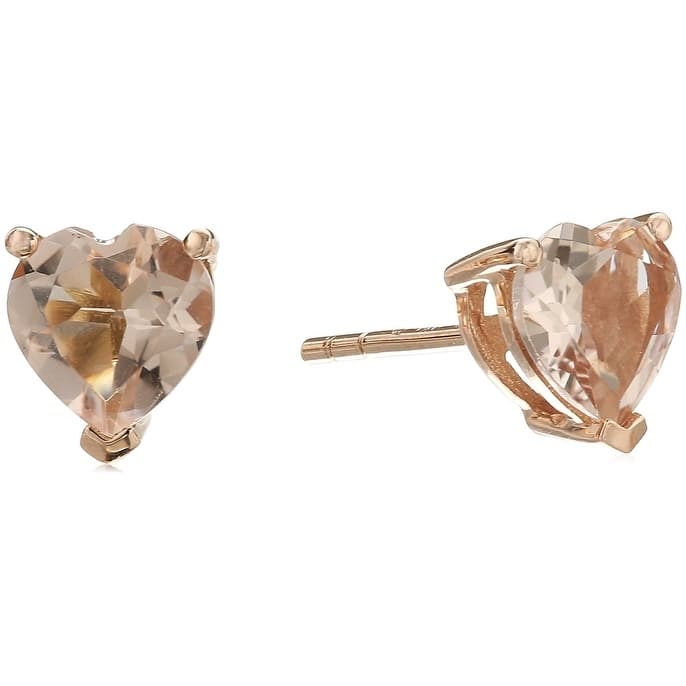 10k Rose Gold Morganite 6mm Heart Stud Earrings - Peach