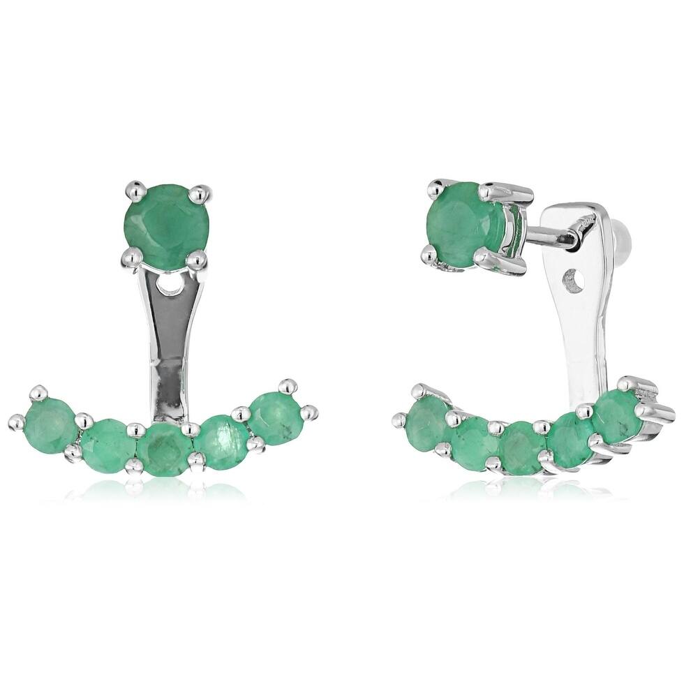 Sterling Silver Genuine Emerald Back Stud Earring Cuff - Green