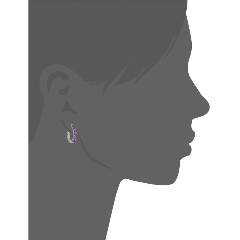 Sterling Silver African Amethyst Half Hoop Earrings, 0.75" - Purple