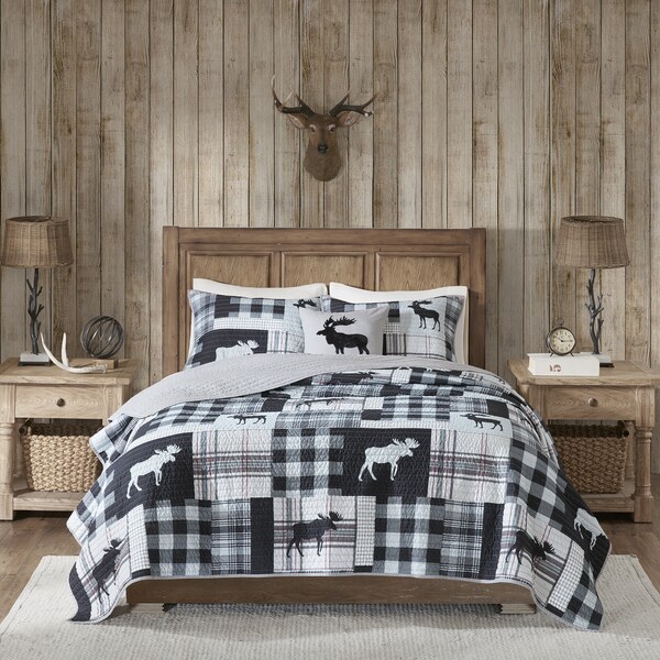 Woolrich Sweetwater Black/ Grey Oversized Printed Quilt Set