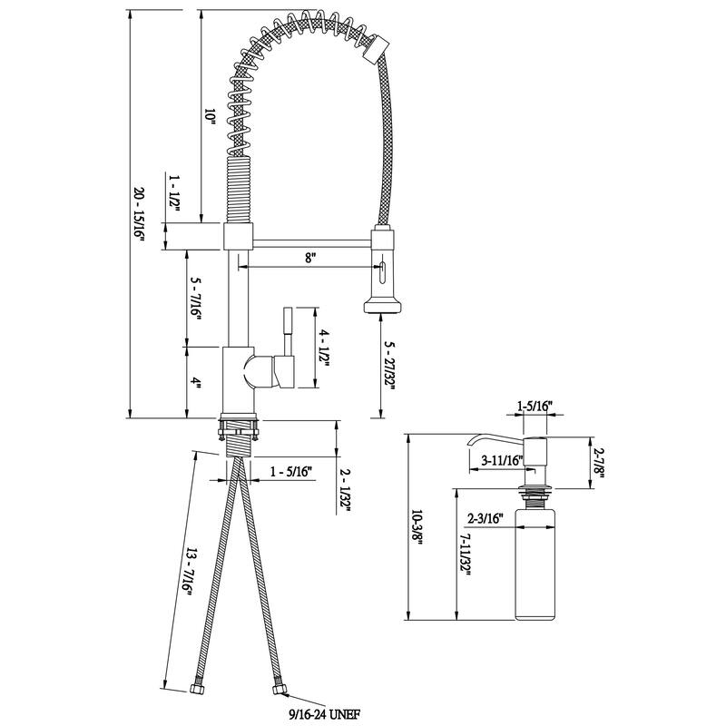 Builders Shoppe 1131 Contemporary Single Handle 21" Spring Pull-Down Kitchen Faucet with Soap/Lotion Dispenser