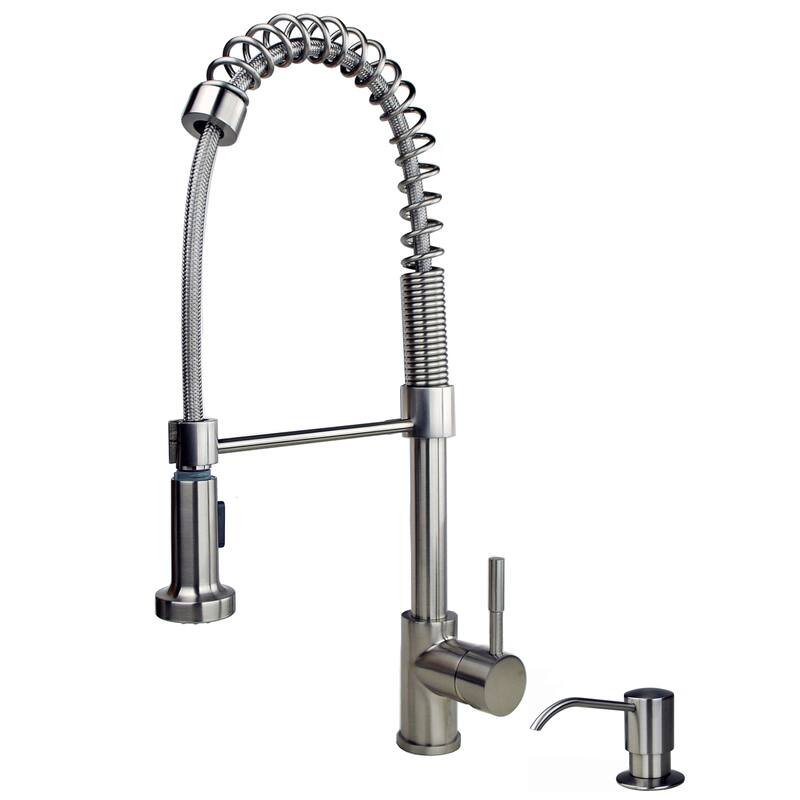 Builders Shoppe 1131 Contemporary Single Handle 21" Spring Pull-Down Kitchen Faucet with Soap/Lotion Dispenser - Stainless Steel Finish