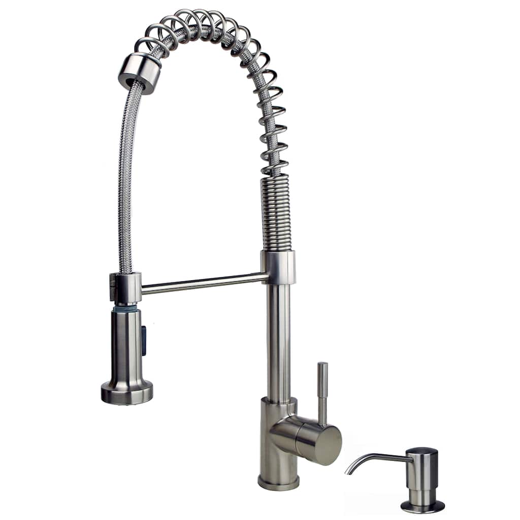 Builders Shoppe 1131 Contemporary Single Handle 21" Spring Pull-Down Kitchen Faucet with Soap/Lotion Dispenser