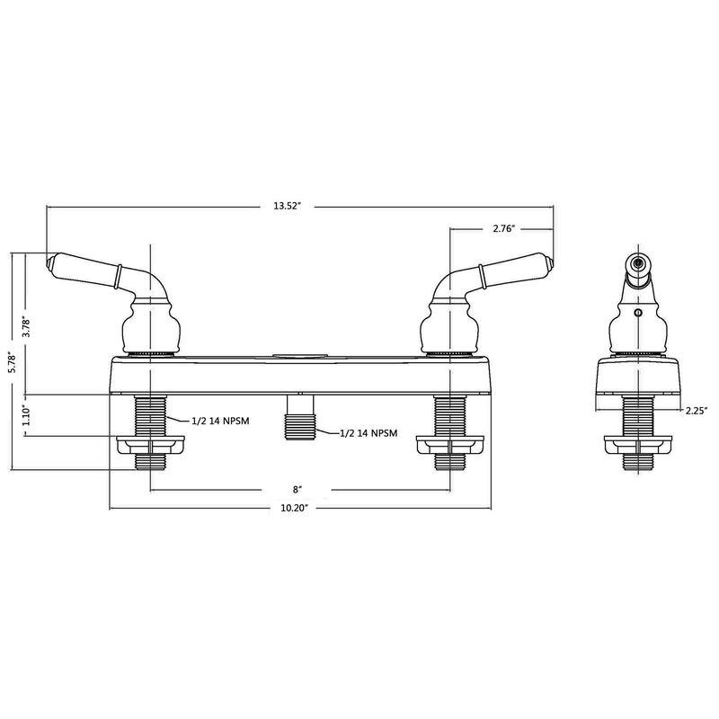Two Handle Non-Metallic 8" Shower Faucet Valve for Manufactured, Modular, and Mobile Home