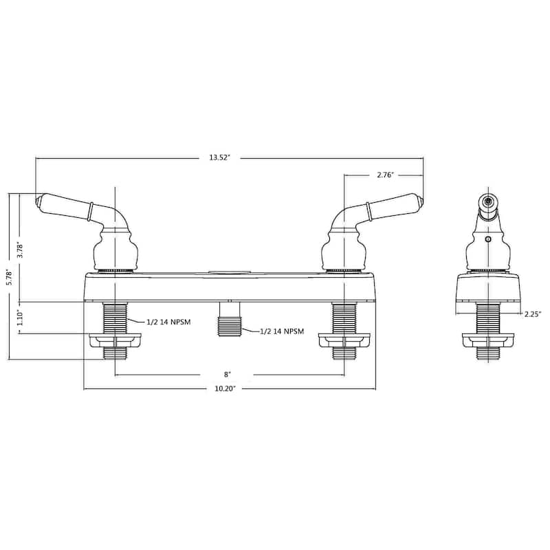 Two Handle Non-Metallic 8" Shower Faucet Valve for Manufactured, Modular, and Mobile Home