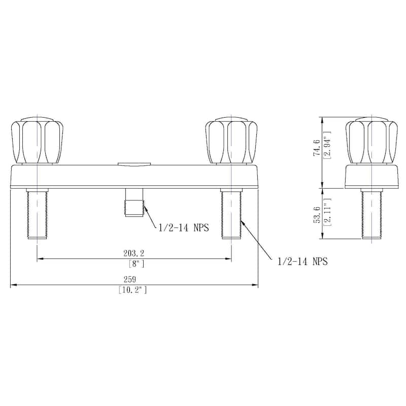 Two Handle Non-Metallic 8" Shower Faucet Valve for Manufactured, Modular, and Mobile Home