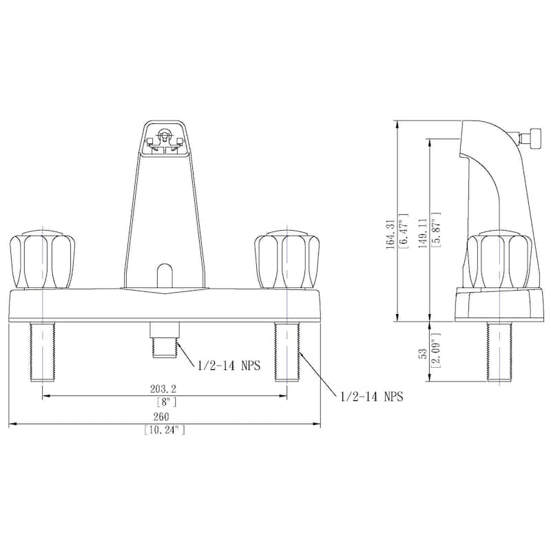 Builders Shoppe 3310A Mobile Home Two Handle Non-Metallic 8" Tub Shower Diverter